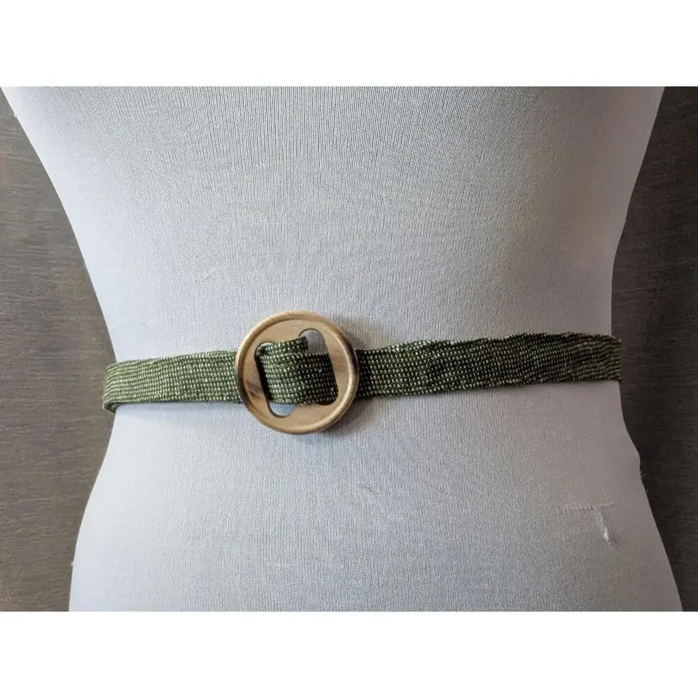 Green Tweed Handmade Wooden Buckle Adjustable Belt S M